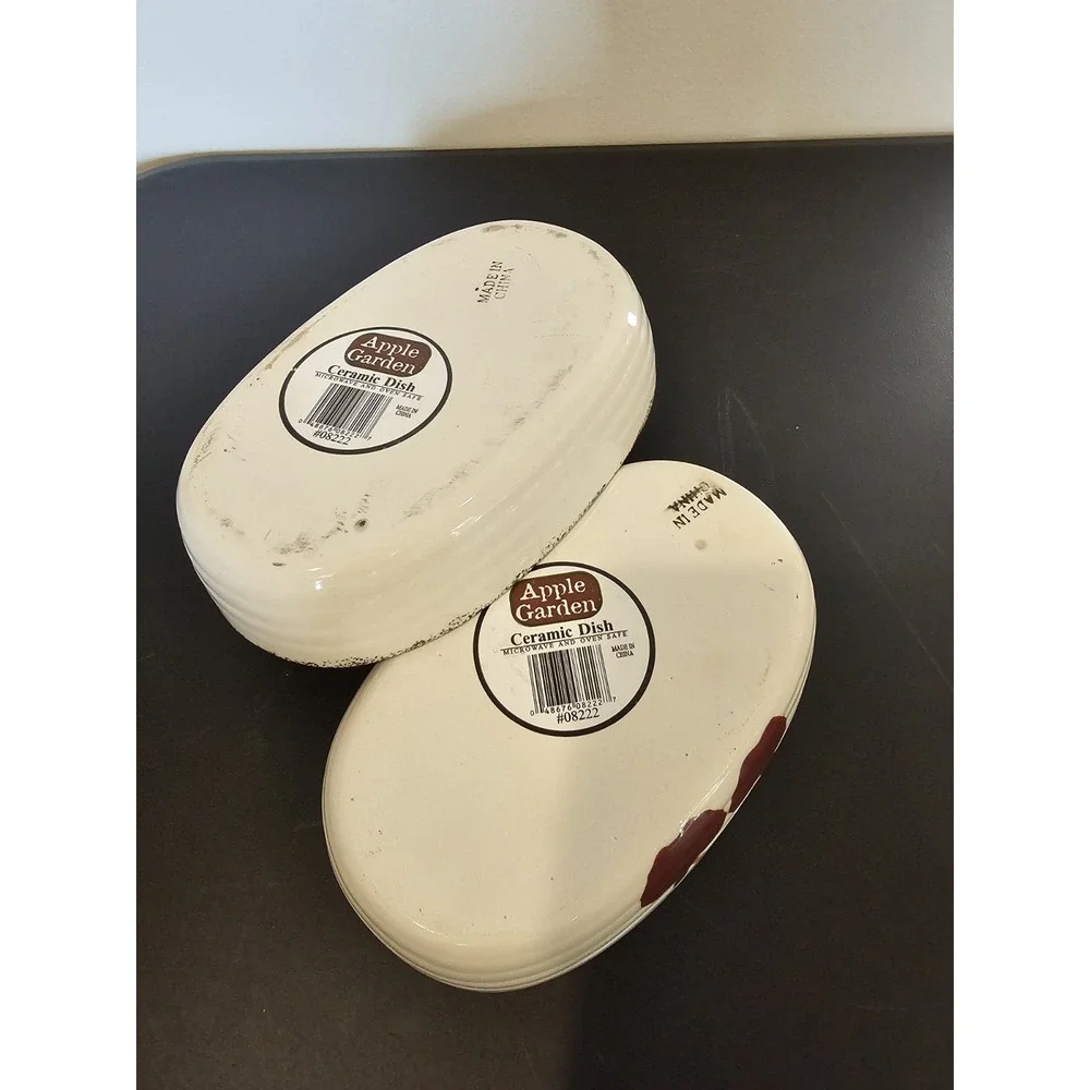 Apple Garden Ceramic Baker Bowls Set of 2 Oval Vintage Kitchen